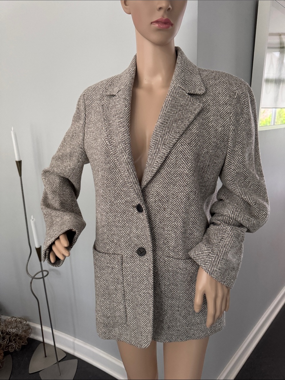 Lafayette 148 New York Brown and Cream Herringbone Blazer